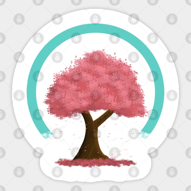 Simple Cherry Blossom Tree With Falling Leaves Version 3 Sticker by DotNeko